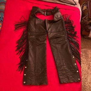 XXS adjustable Black leather fringe chaps